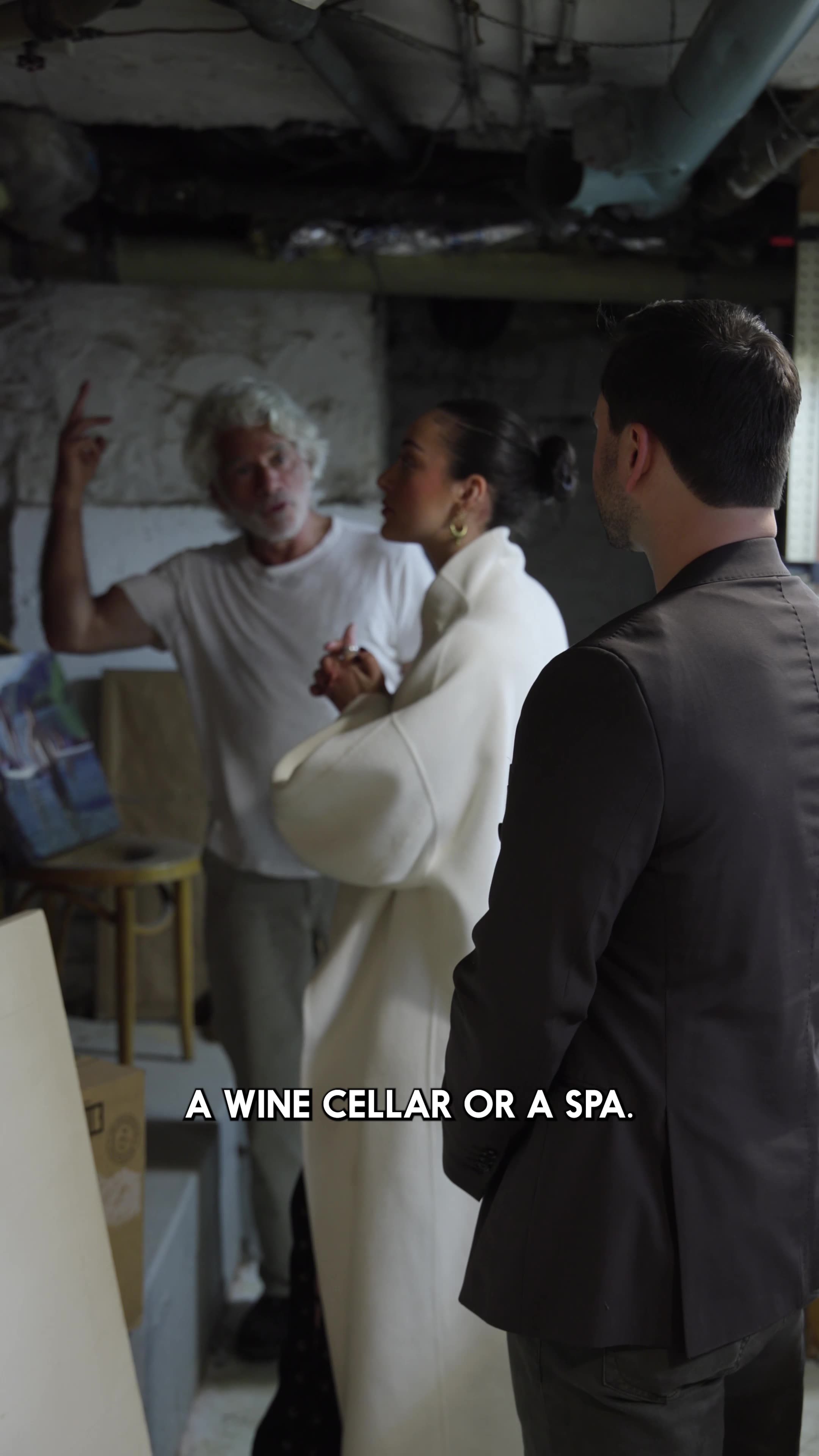 Selling Skylines — a basement tour, discussing a wine cellar or spa